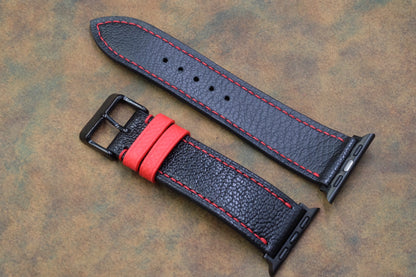 Black Alran calf skin leather watch strap for Apple watch HDAW03