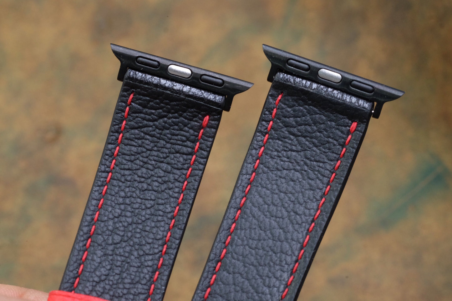 Black Alran calf skin leather watch strap for Apple watch HDAW03