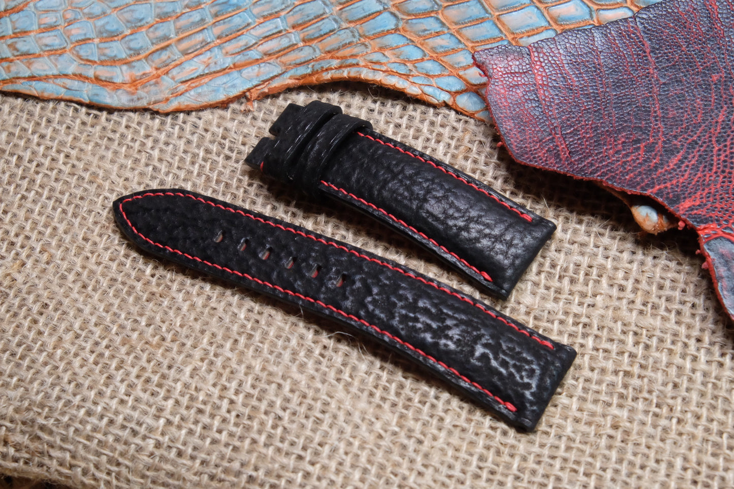 Black Shark skin leather watch strap HDSH12