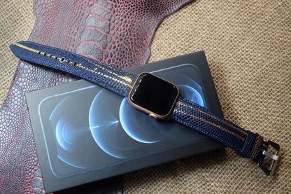 Navy blue Spanish lizard leather Apple watch strap HDAW06