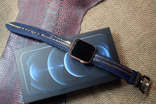 Navy blue Spanish lizard leather Apple watch strap HDAW06