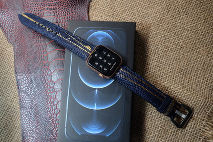 Navy blue Spanish lizard leather Apple watch strap HDAW06