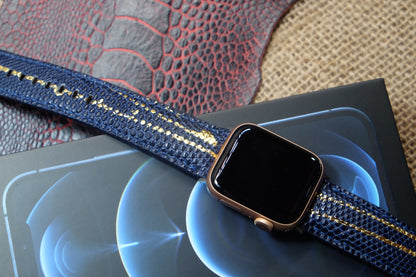 Navy blue Spanish lizard leather Apple watch strap HDAW06