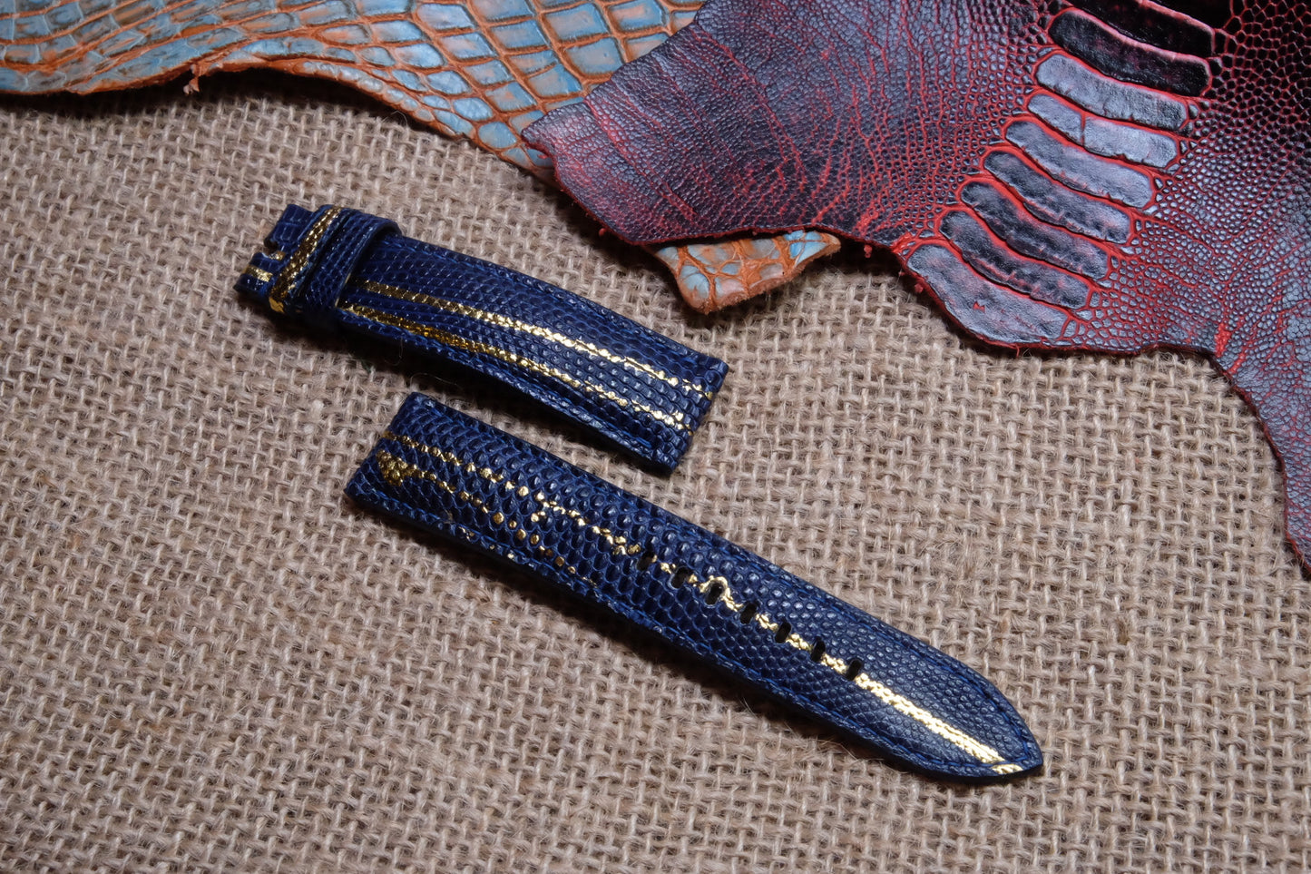 Navy Blue Spanish lizard leather watch strap HDLZ28