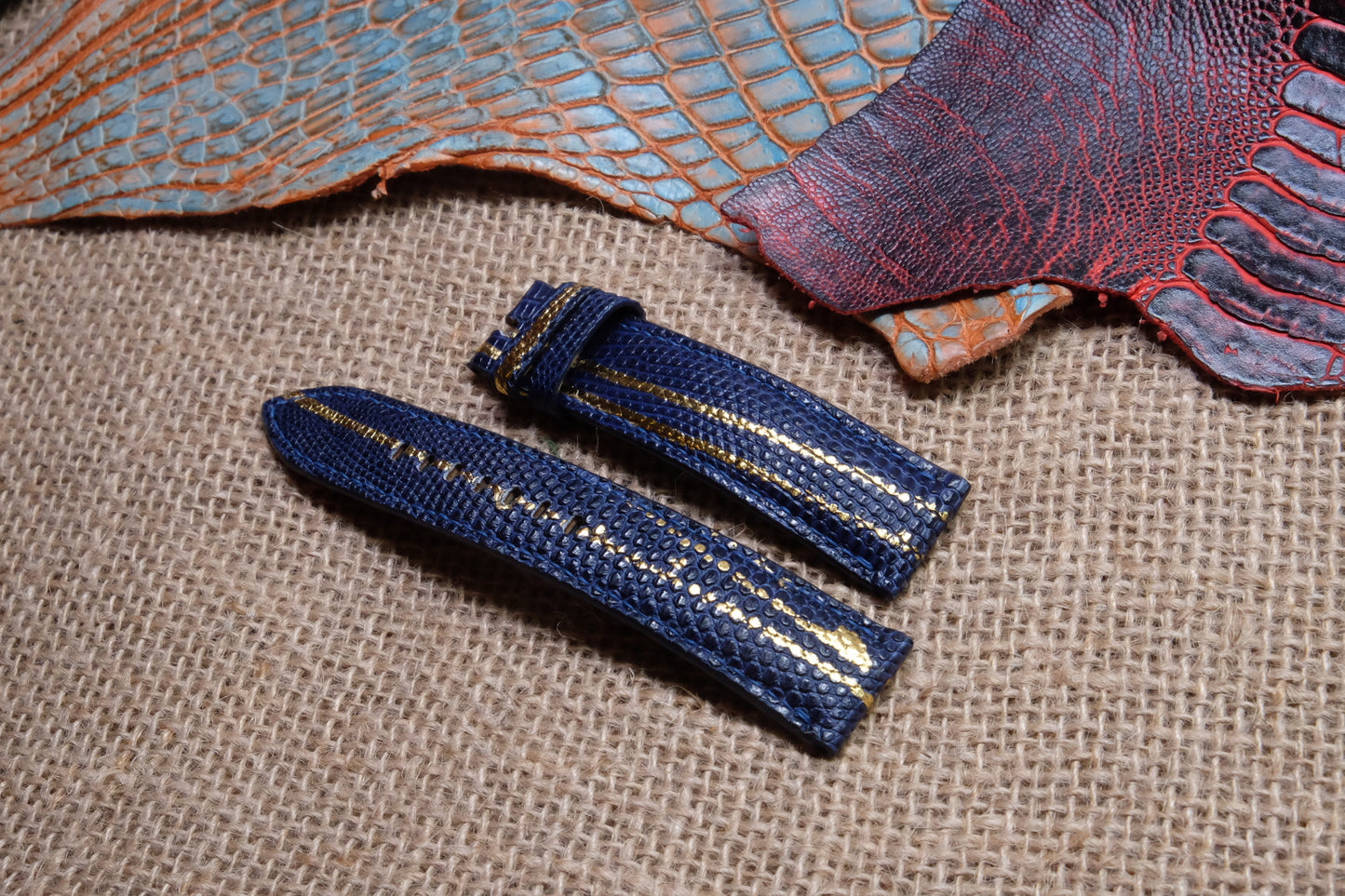 Navy Blue Spanish lizard leather watch strap HDLZ28