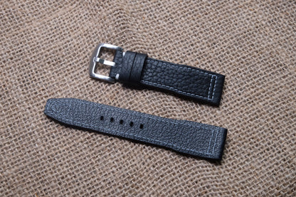 Black Togo leather watch strap HDTG01