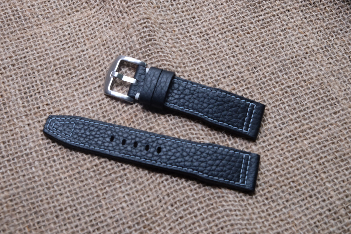 Black Togo leather watch strap HDTG01