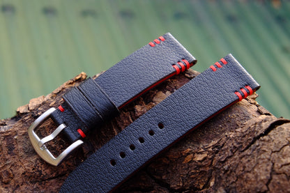 Black alran calf skin leather strap HDCLE64