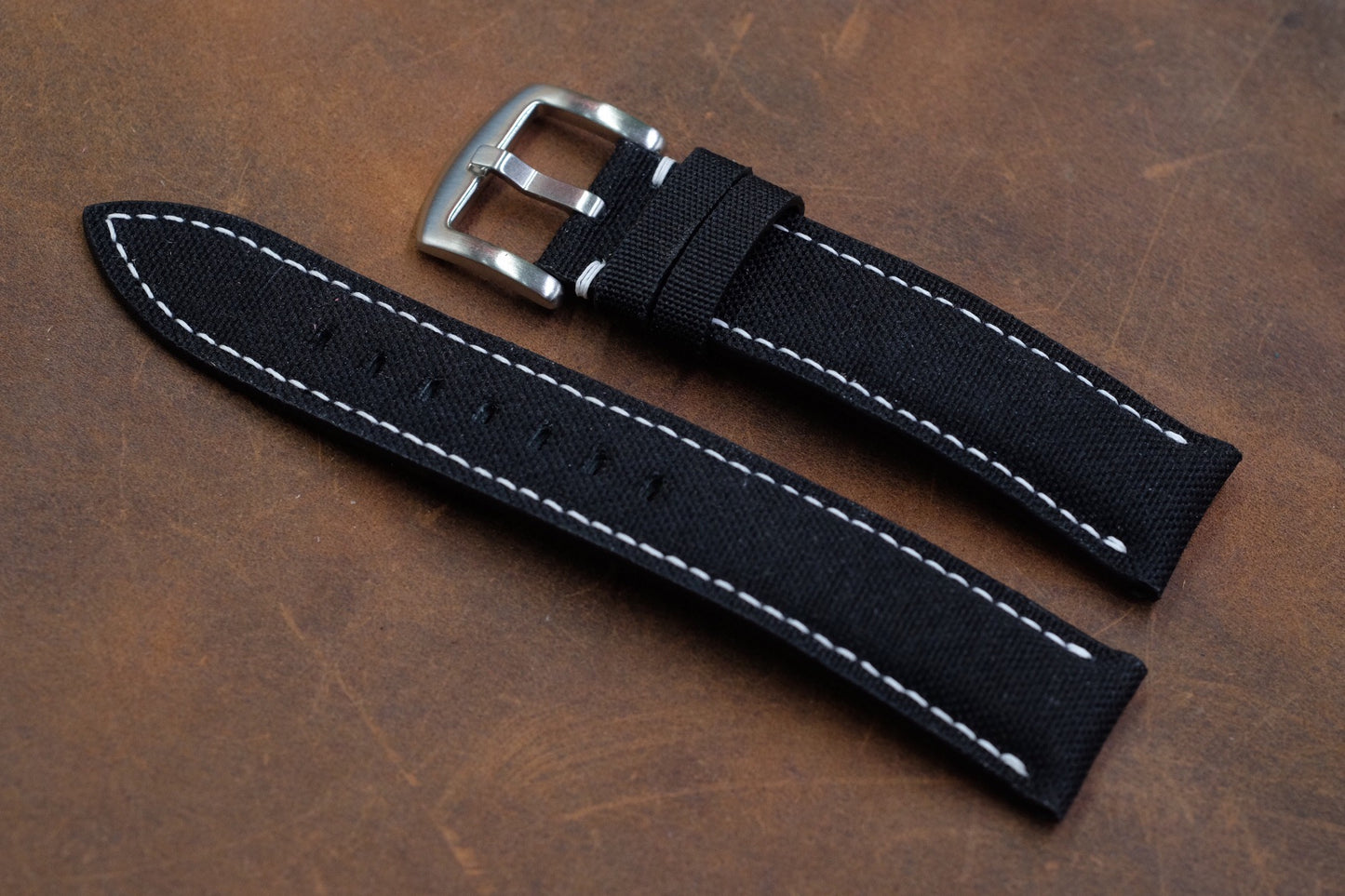 Black canvas folded edge leather strap HDCFE01