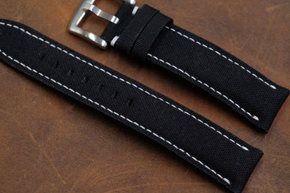 Black canvas folded edge leather strap HDCFE01