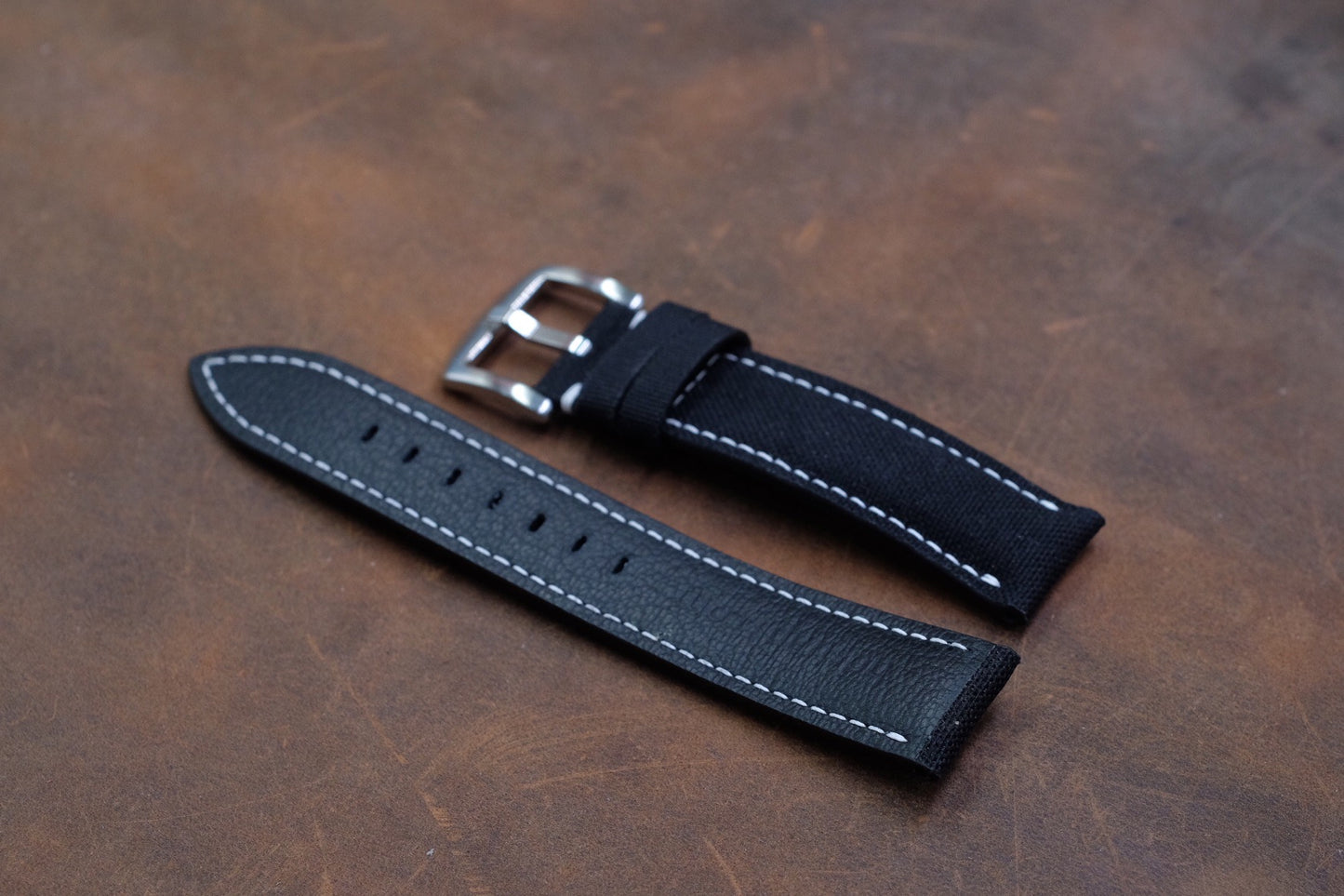 Black canvas folded edge leather strap HDCFE01