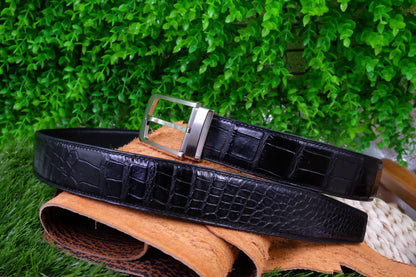 Black crocodile leather belt HDBE10