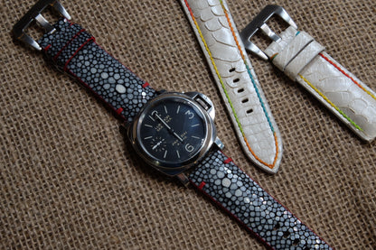 Black double pearl stingray leather watch strap HDST65