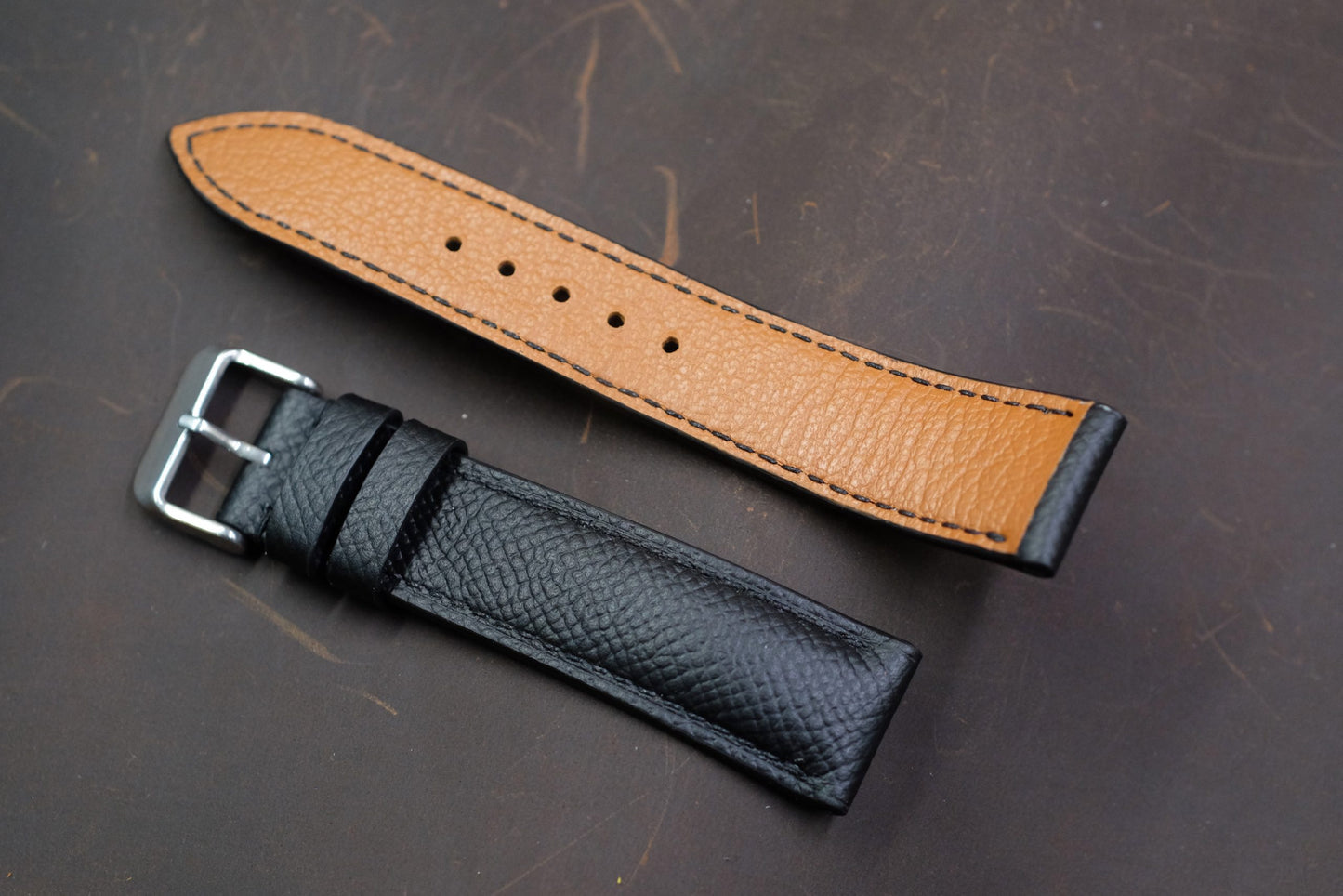 Black epsom leather handmade watch strap HDEP04