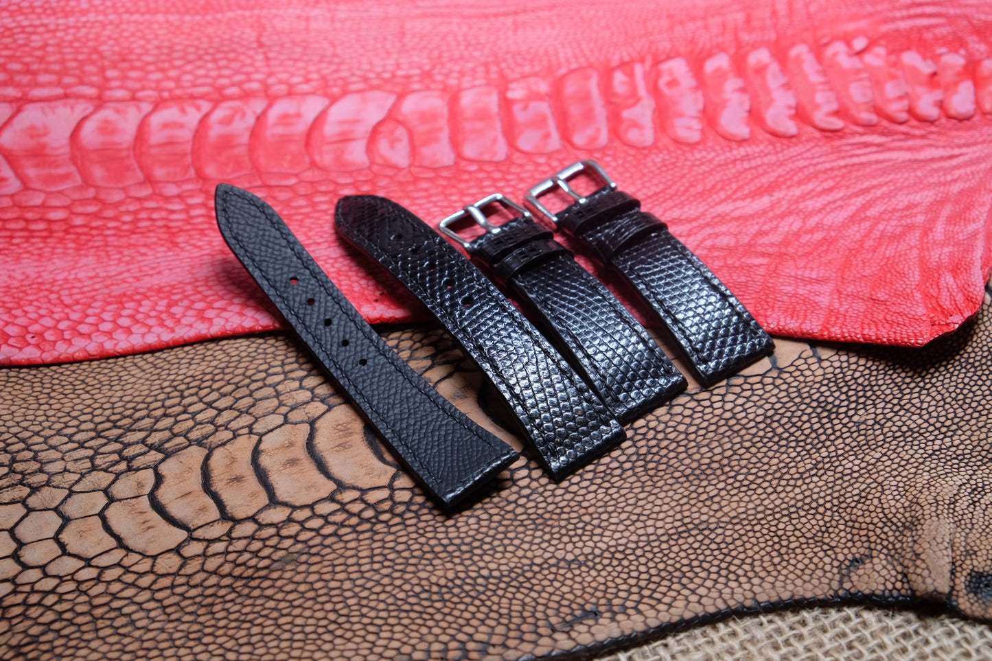 Black lizard leather watch strap HDLZ37