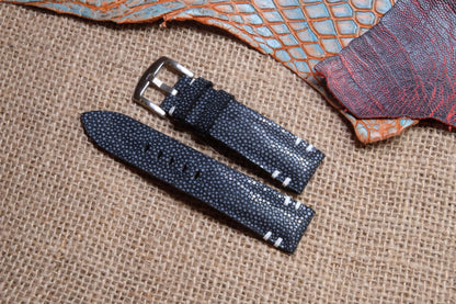 Black no pearl stingray leather watch strap HDST100