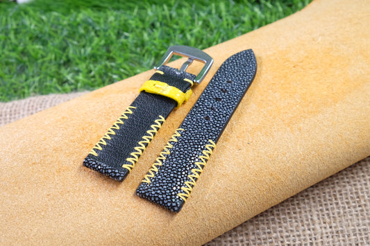 Black no pearl stingray leather watch strap HDST102