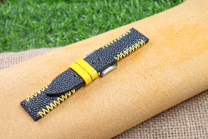 Black no pearl stingray leather watch strap HDST102