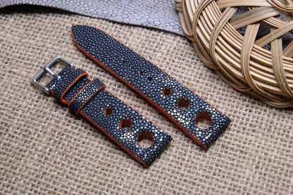 Black no pearl stingray leather watch strap HDST103