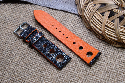 Black no pearl stingray leather watch strap HDST103