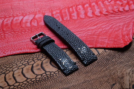 Black no pearl stingray leather watch strap HDST91