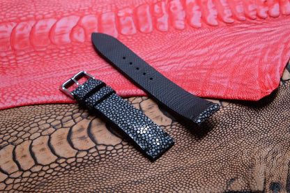 Black no pearl stingray leather watch strap HDST91