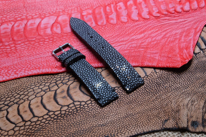 Black no pearl stingray leather watch strap HDST91