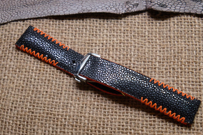 Black no pearl stingray leather watch strap HDST94