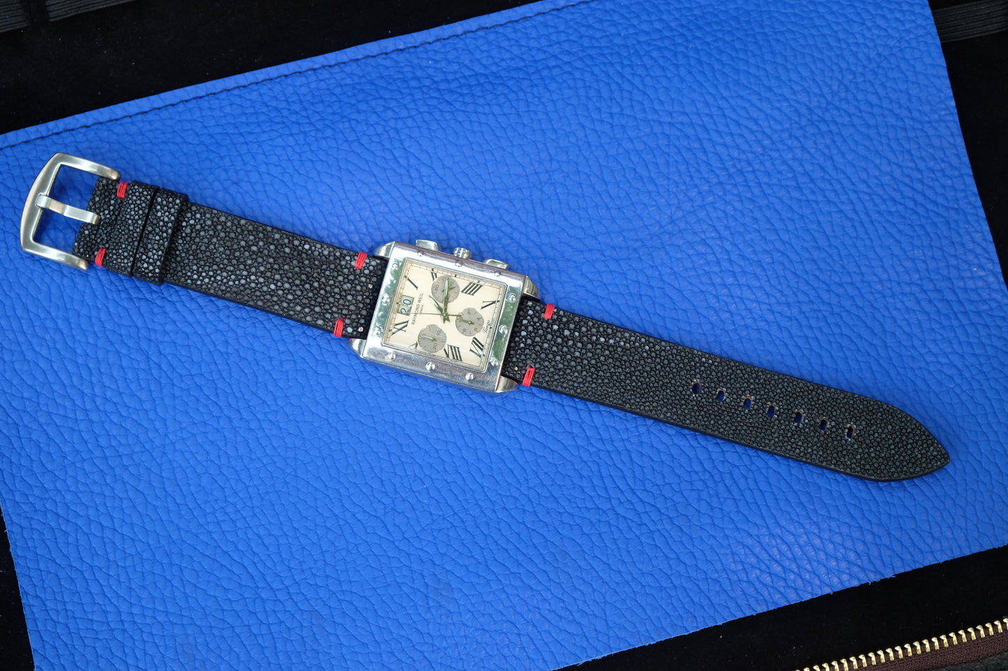 Black no pearl stingray leather watch strap HDST98