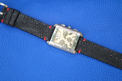 Black no pearl stingray leather watch strap HDST98