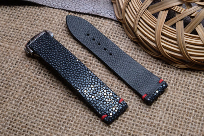 Black no pearl stingray leather watch strap HDST99