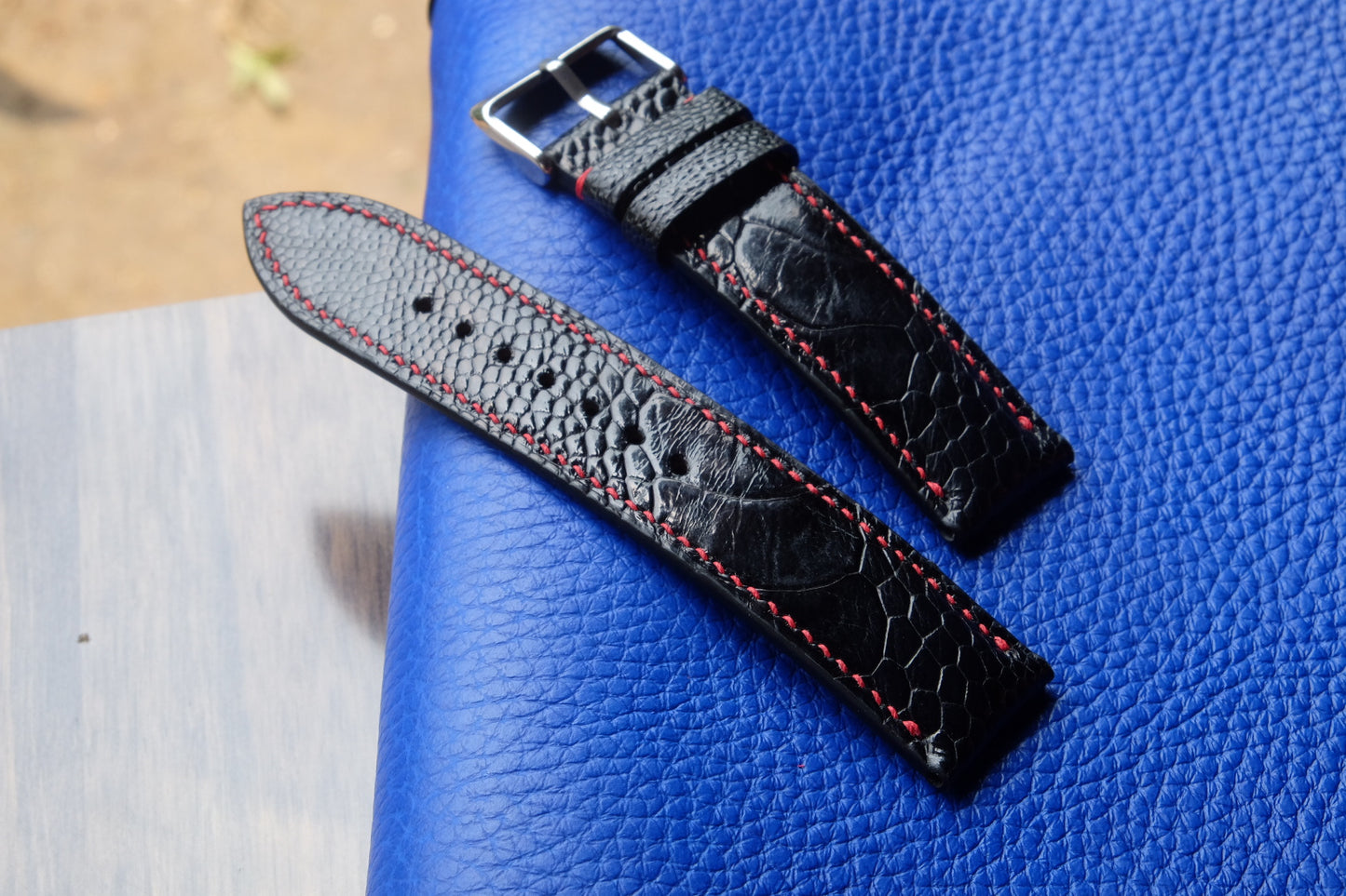 Black ostrich leg leather watch strap HDOL44