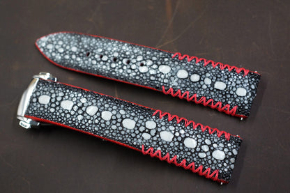 Black row stone stingray strap with red tribal stitching HDST139