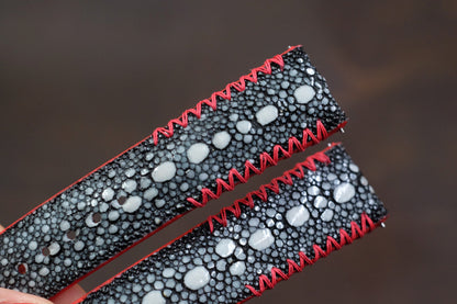 Black row stone stingray strap with red tribal stitching HDST139