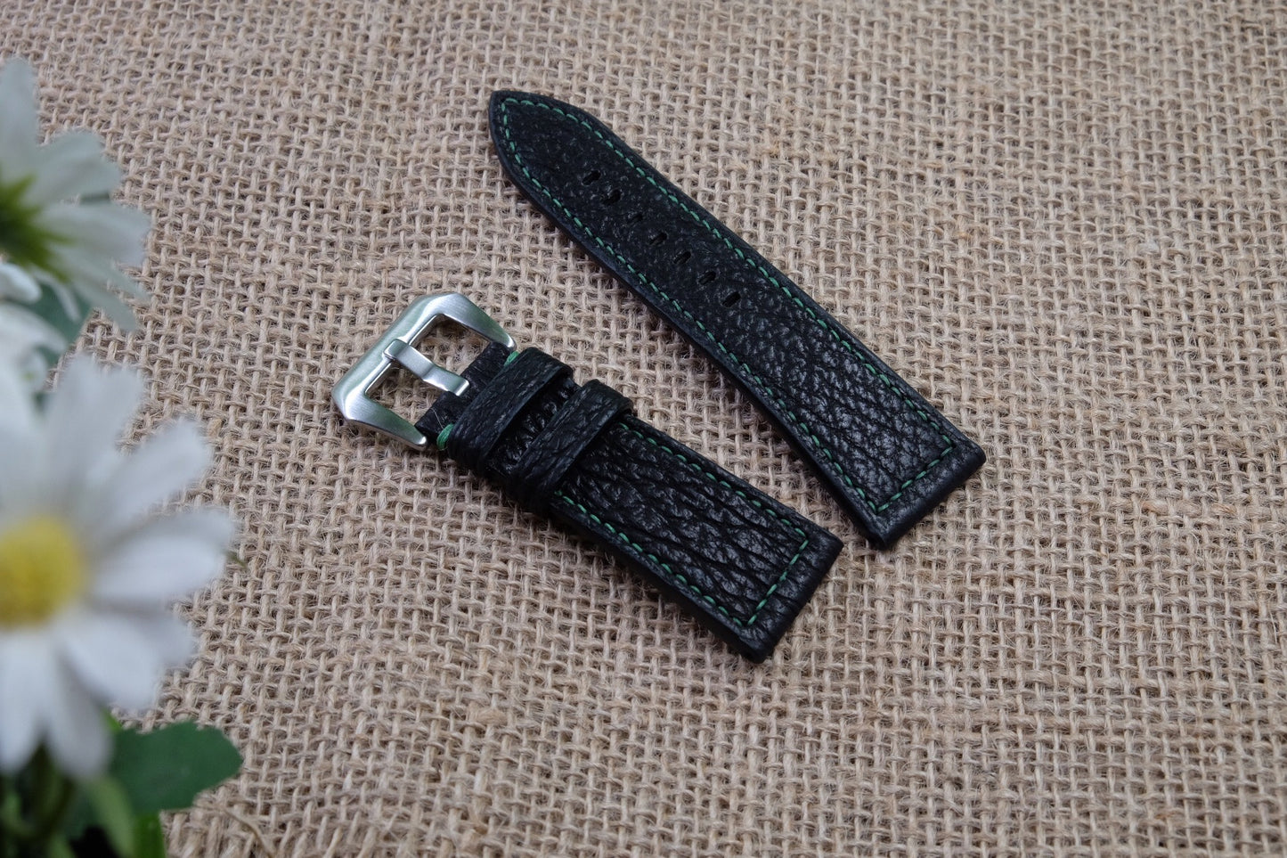 Black shark skin leather watch strap HDSH18