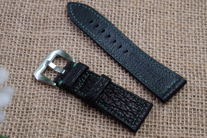 Black shark skin leather watch strap HDSH18