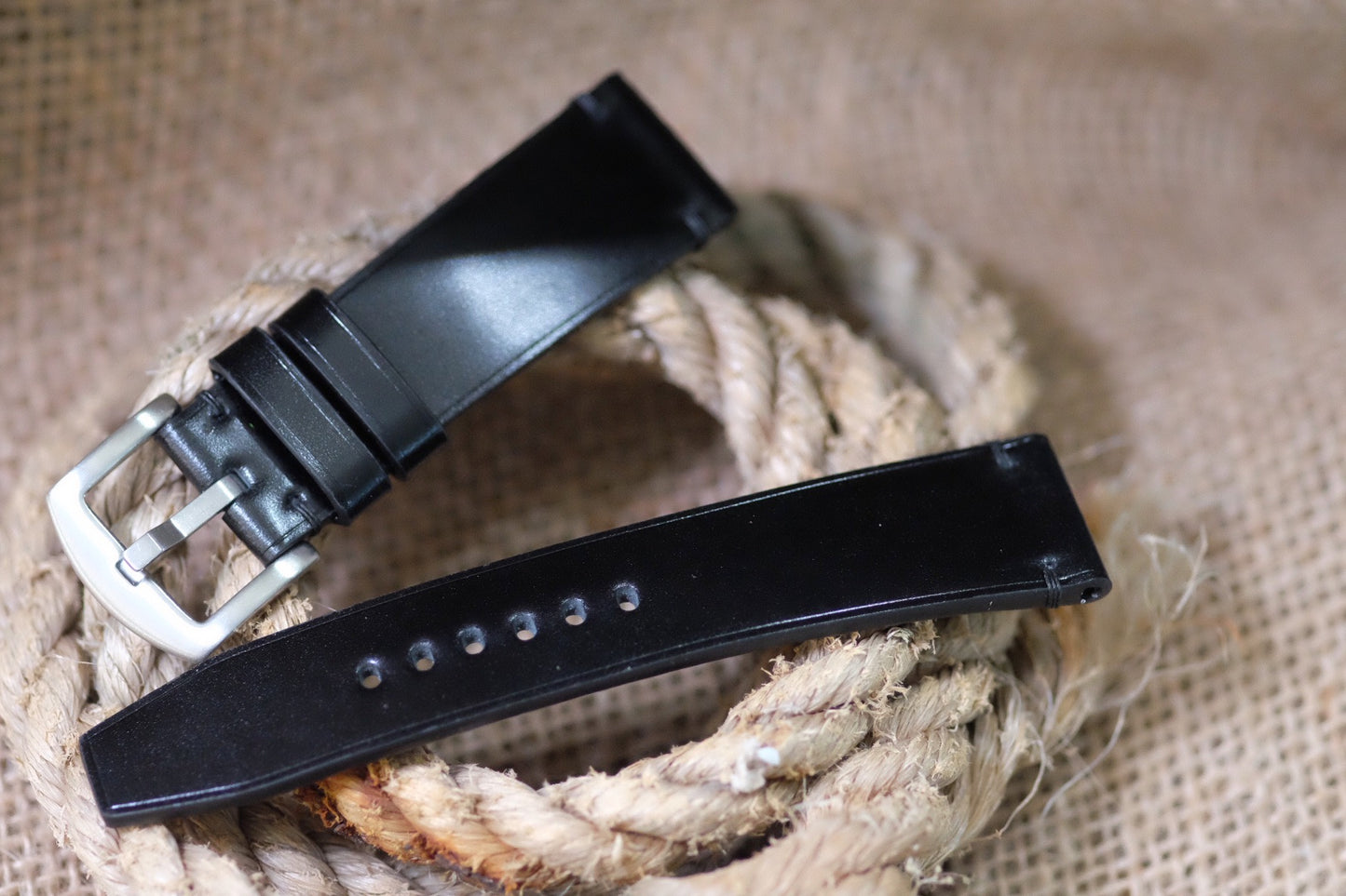 Black shinki hikaku shell cordovan leather watch strap HDSC05