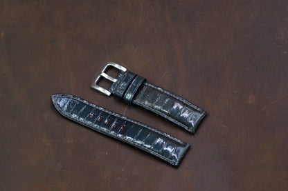 Black snake skin leather handmade watch strap HDSS04