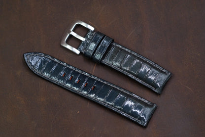 Black snake skin leather handmade watch strap HDSS04