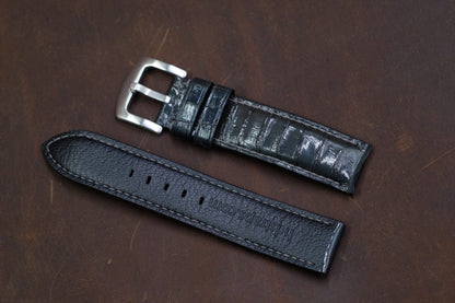 Black snake skin leather handmade watch strap HDSS04