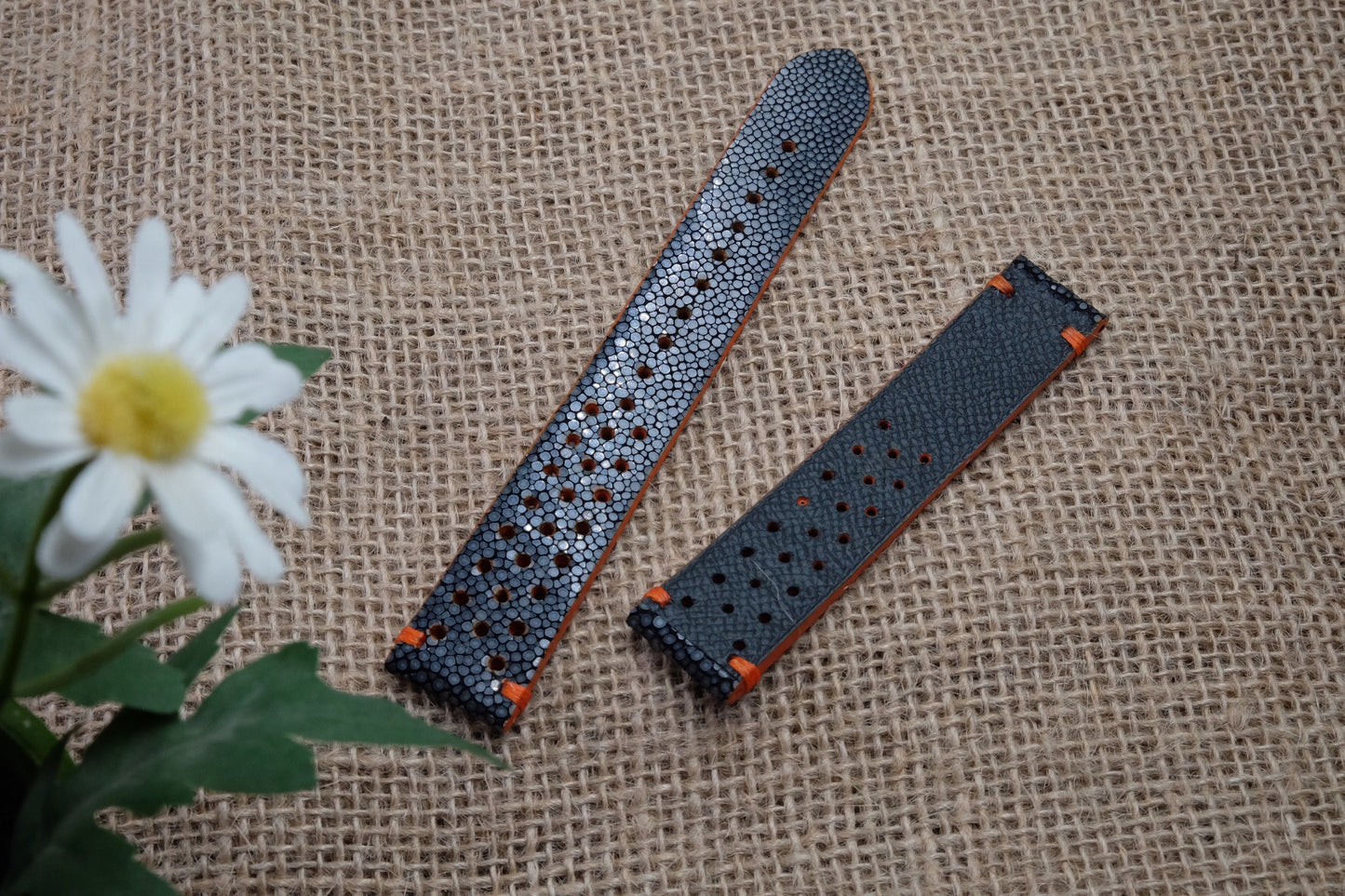 Black stingray rally leather strap HDST126