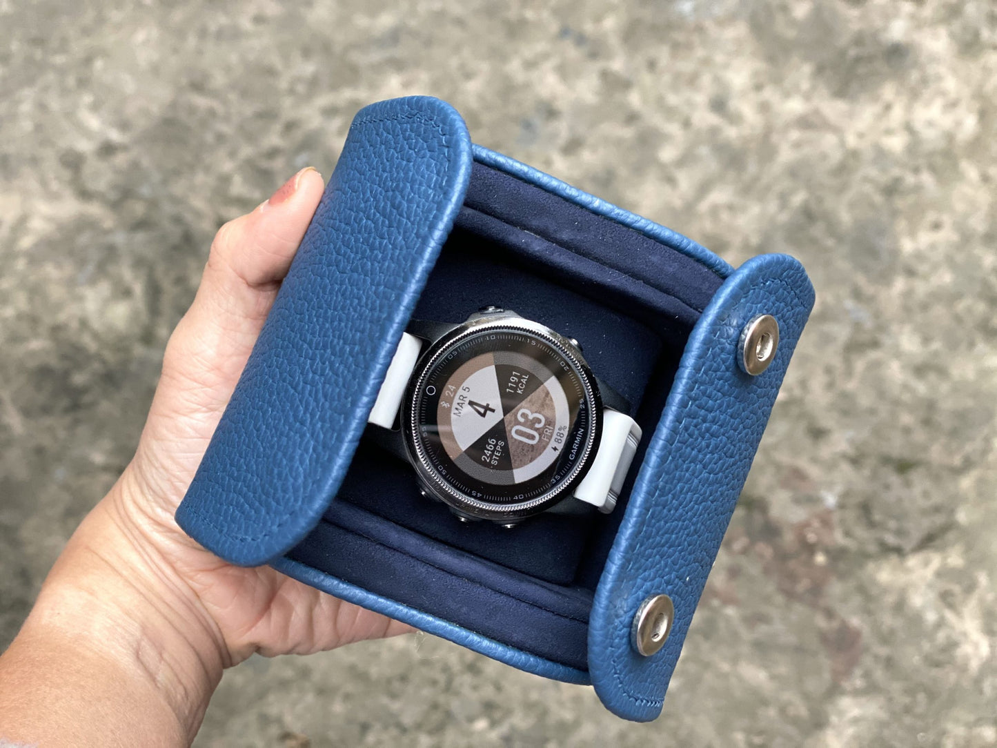 Blue Leather single travel watch roll HDWR05