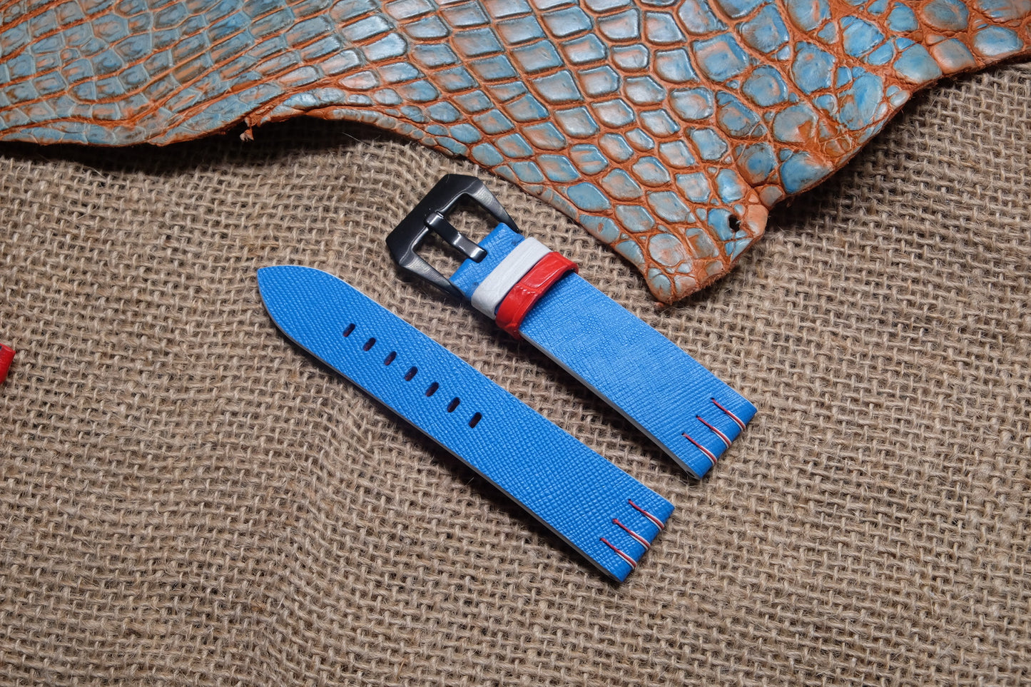 Blue Saffiano leather watch strap HDSF02