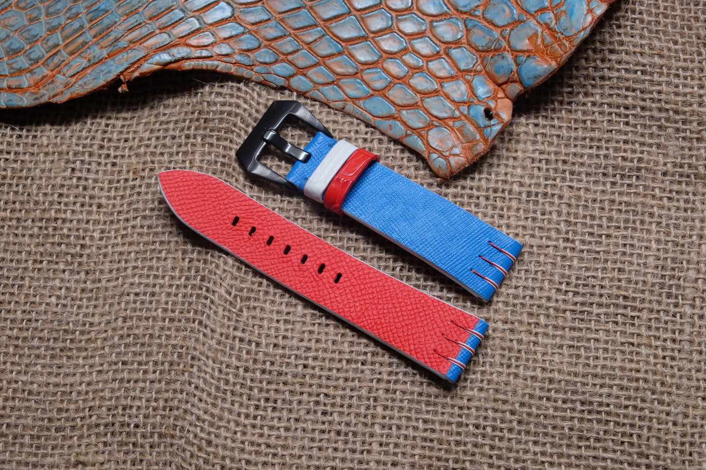 Blue Saffiano leather watch strap HDSF02