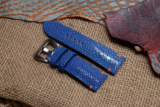 Blue Single pearl stingray leather watch strap HDST63