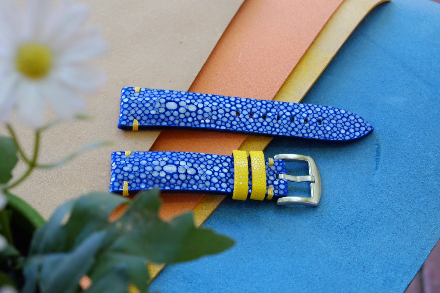 Blue double pearl stingray leather watch strap HDST122