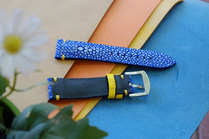 Blue double pearl stingray leather watch strap HDST122