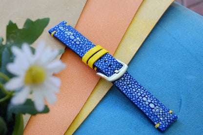 Blue double pearl stingray leather watch strap HDST122