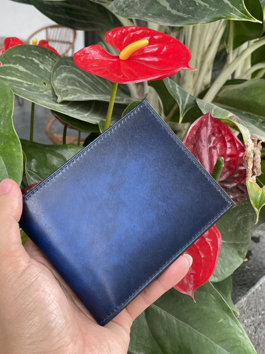 Blue hand dyed patina veg leather wallet HDWA55