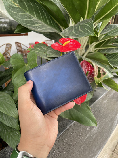 Blue hand dyed patina veg leather wallet HDWA55